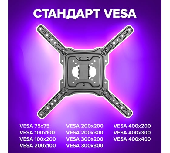 Кронштейн-крепление для ТВ SONNEN настенный, до 35 кг, Vesa 75x75-400x400, 32-55, черный 455946