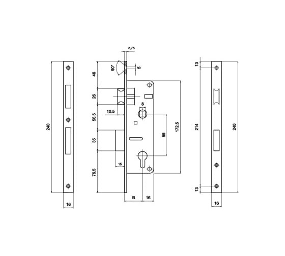 Замок врезной Palladium 0153 P хром, 20 мм 111708
