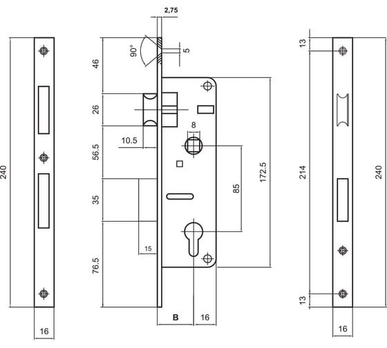 Корпус замка Palladium 0153 P 20 мм, латунь 111727