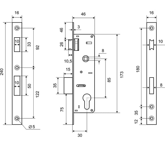 Корпус замка Palladium 0153 P 30 мм, латунь 111731