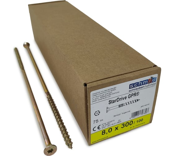 Шурупы Simpson Schmid StarDrive GPR 8.0x300/100 SK, TX40, желтый цинк, потайной, 75 шт. 5834740803000070 1