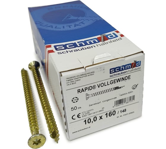 Шурупы Simpson Schmid Rapid FT SK Half-tip 10.0x160/148, TX50, желтый цинк, полная резьба, потайной, 50 шт. 1945741001600001 1