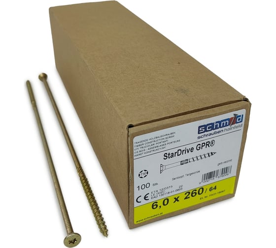 Шурупы Simpson Schmid StarDrive GPR 6.0x260/64 SK, TX30, желтый цинк, потайной, 100 шт. 5834740602600001 1