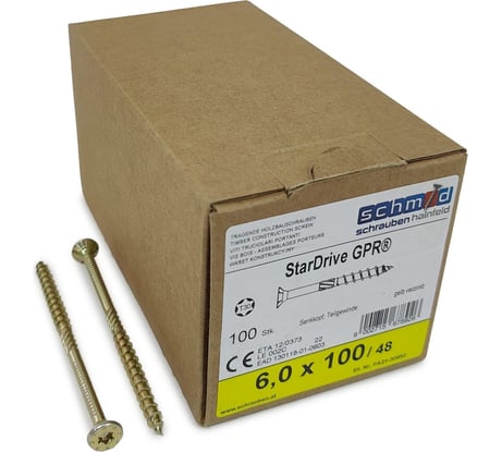 Шурупы Simpson Schmid StarDrive GPR 6.0x100/48 SK, TX30, желтый цинк, потайной, 100 шт. 5834740601000001