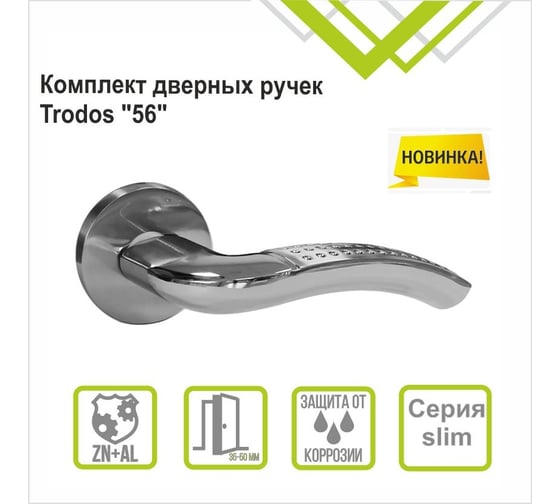 Ручка раздельная Trodos 56 серия 06 slim, никель/хром 204602