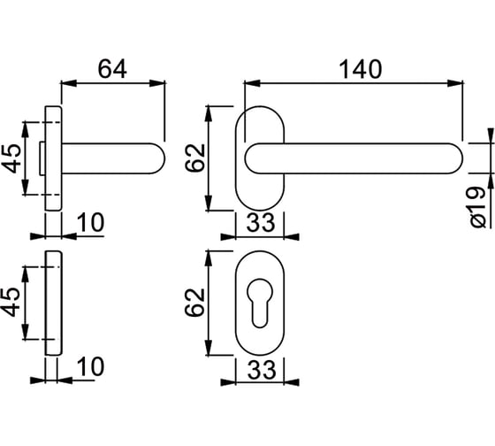Гарнитур для профильных дверей DOORLOCK DL 038UR/F PZ U-form Rt нержавеющая сталь на розетках 73306