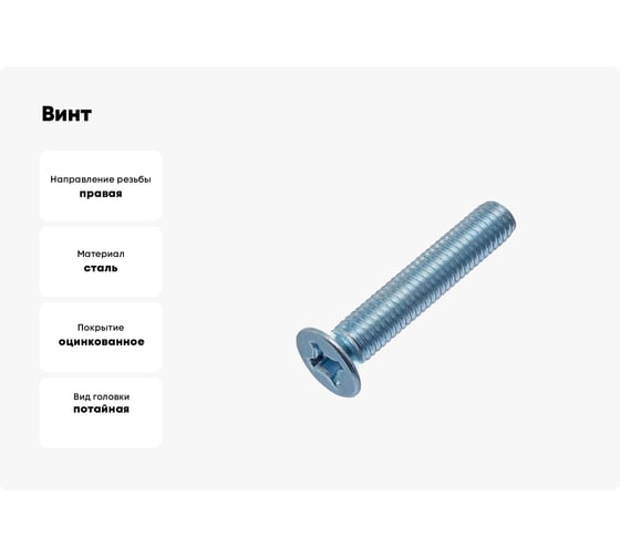 Винт Стройметиз M6x20, DIN 965, потайная головка, цинк, 12 шт. европодвес 00000016650 309620112