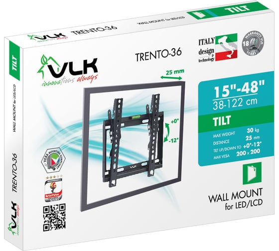 Настенный кронштейн VLK для LED/LCD телевизоров 15"-48" TRENTO-36 black
