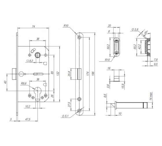 Корпус замка PUNTO ML85-50/BL SSG (сатин. золото) блистер 48791