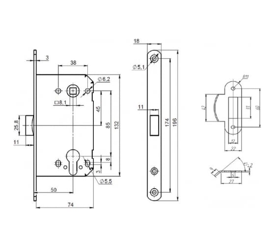 Корпус замка PUNTO PL85-50/BL SSG (сатин. золото) 49229 32150484