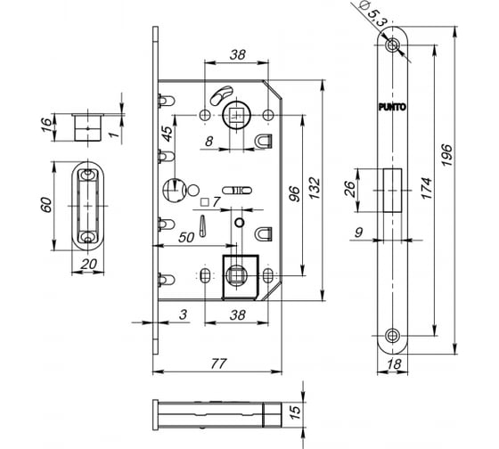 Защелка врезная магнитная PUNTO ML96WC-50/BL GP (золото) блистер 48803