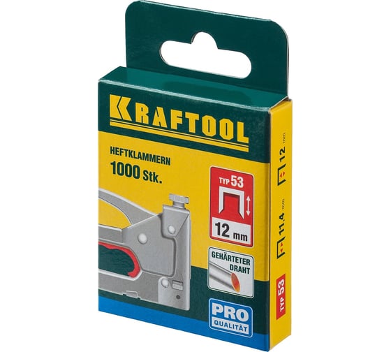 Скобы для степлера KRAFTOOL тип 53 (A /10 /JT21) 12 мм, 1000 шт, калибр 23GA, 31670-12
