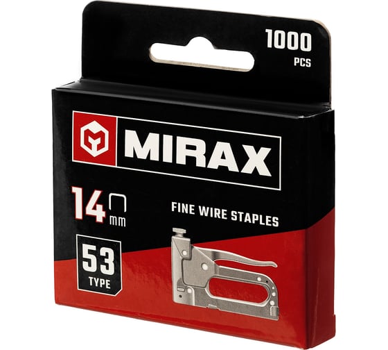 Скобы для степлера MIRAX тонкие 14 мм тип 53 (A /10 /JT21), закаленные, 1000 шт, 3153-14