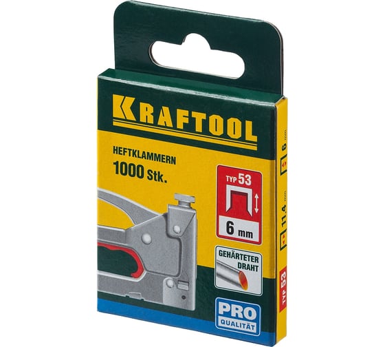 Скобы для степлера KRAFTOOL тип 53 (A /10 /JT21) 6 мм, 1000 шт, калибр 23GA, 31670-06