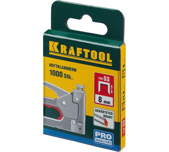 Скобы для степлера KRAFTOOL тип 53 (A /10 /JT21) 8 мм, 1000 шт, калибр 23GA, 31670-08