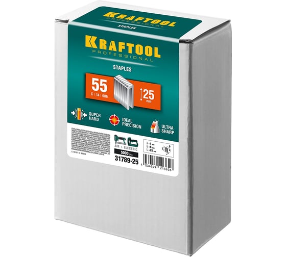 Скобы для степлера KRAFTOOL тип 18GA (55/90/C) 25мм, 5000 шт, 31789-25