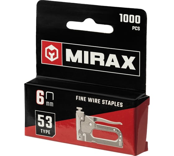 Скобы для степлера MIRAX тонкие 6 мм тип 53 (A /10 /JT21), закаленные, 1000 шт, 3153-06