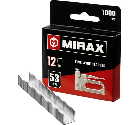 Скобы для степлера MIRAX тонкие 12 мм тип 53 (A /10 /JT21), закаленные, 1000 шт, 3153-12