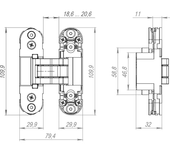 Петля скрытой установки ARMADILLO U3D2000.TG SC матовый хром, 2 шт. 48175