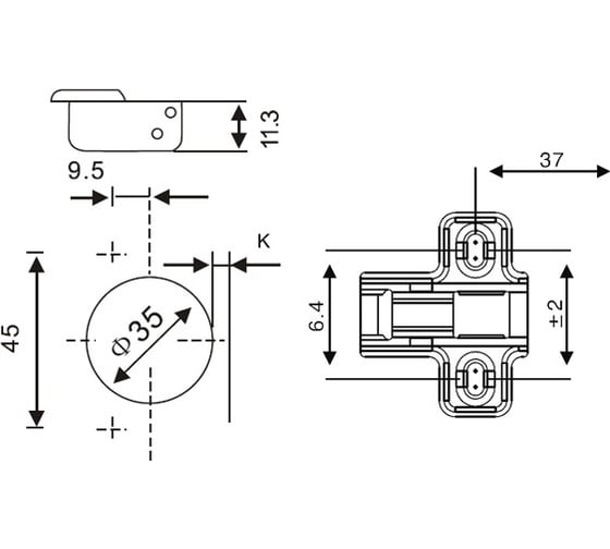 Петля AGV АGV 08 + отв.Н=0 с доводчиком CLIP-ON HS C8
