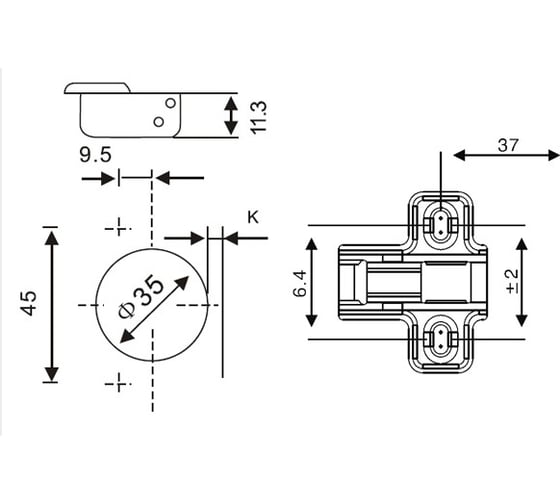 Петля AGV АGV 107 + отв.Н=0 с доводчиком CLIP-ON HS C0