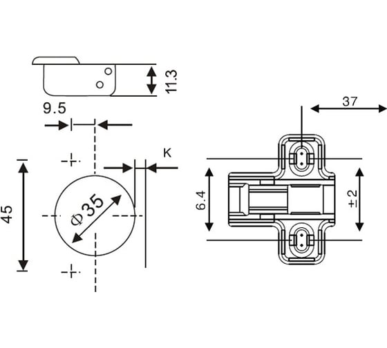Петля AGV АGV 15 + отв.Н=0 с доводчиком CLIP-ON HS C15