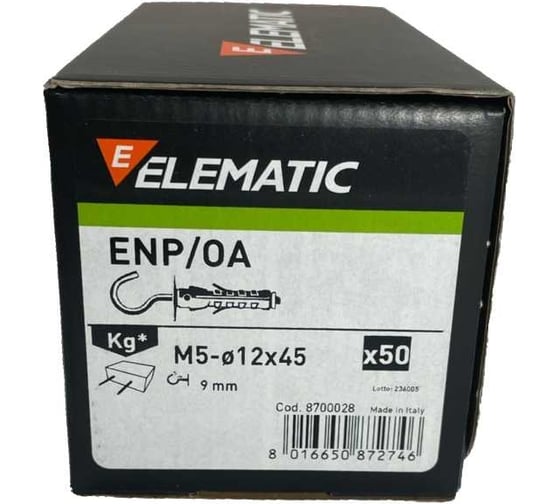 Дюбель с крюком-кольцом саморезом Elematic 50 шт. PA 6 ENP/OA 12x45 8700028