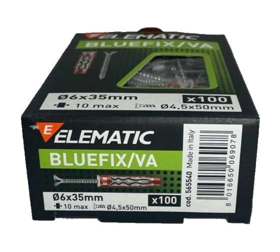 Дюбель с шурупом потайной двухцветный Elematic 100 шт. BLUEFIX / VA 6x35 565540