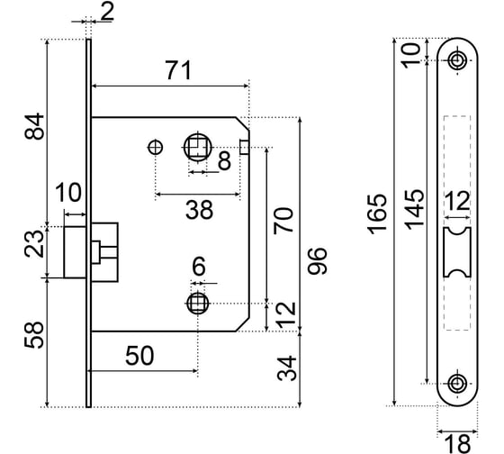 Защёлка с фиксатором Аллюр АРТ L7050R BL матовый черный, овальная планка 18 мм, без ручек 14547
