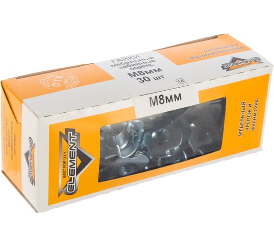 Мебельная забивная гайка Element М8 белый цинк 30 шт 307460