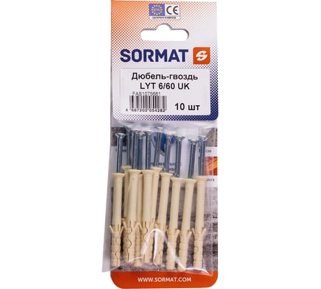 Дюбель-гвоздь SORMAT LYT 6/60 UK KP нейлоновый 10 шт FAS1075661