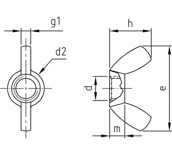 Гайка нержавеющая Metiz-A2, М4, DIN 315, А2, барашек, 100 шт. 31524 100