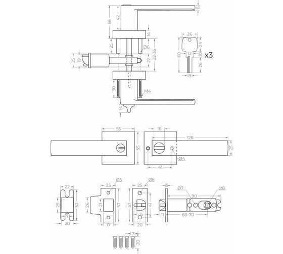 Дверная ручка-защелка Marlok RZ 8-01 ключ, серия NOVA BL черная 018624