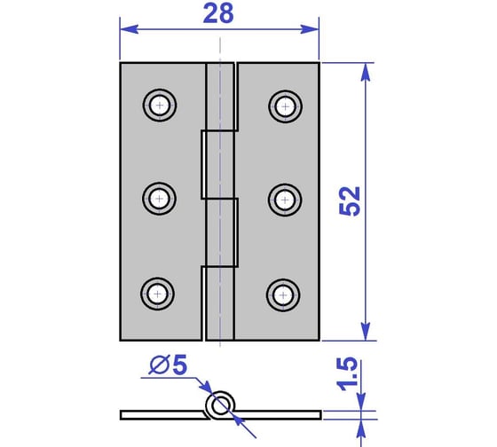 Петля накладная "М" Левша латунь 52x28x1,5 мм 1503 старая бронза У2-2729.СБ