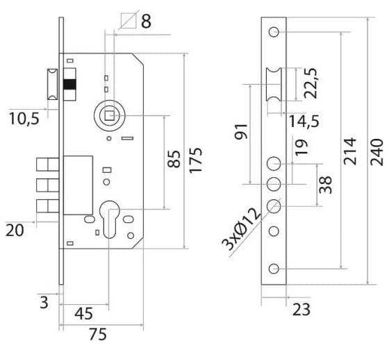 Корпус врезного замка Marlok 9045-3RB CP хром 007903