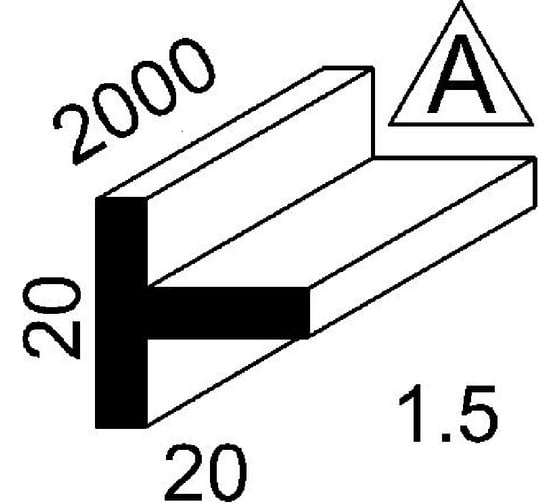 Алюминиевый тавр GWS 20х20х1,5, 2000мм, анодированный Т20х20х1,5х2А