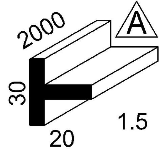 Алюминиевый тавр GWS 30х20х1,5, 2000мм, анодированный Т30х20х1,5х2А