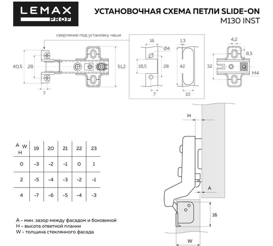 Вкладная петля для алюминиевого фасада slide-on Lemax prof никель 2 шт. 2pcs-M130-Inst
