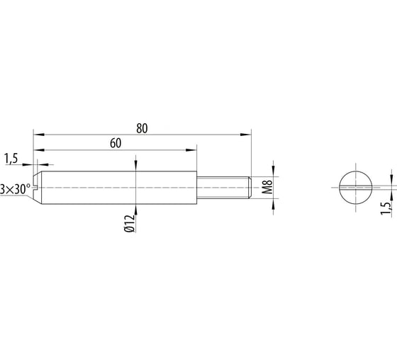 Шток для шпингалета Doorlock DL 1280/M8, диаметр 12 мм, общая длина 80 мм, длина рабочей части 60 мм, резьба М8 74241