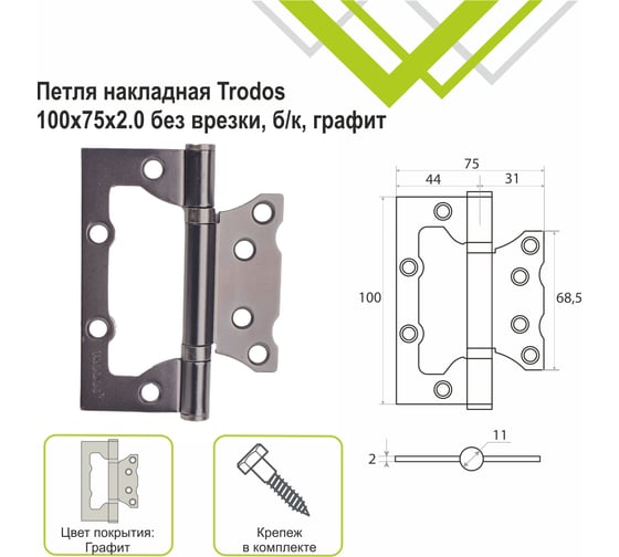 Навес Trodos 100x75x2,0 мм без врезки, б/к, черный никель, 2 шт 201048