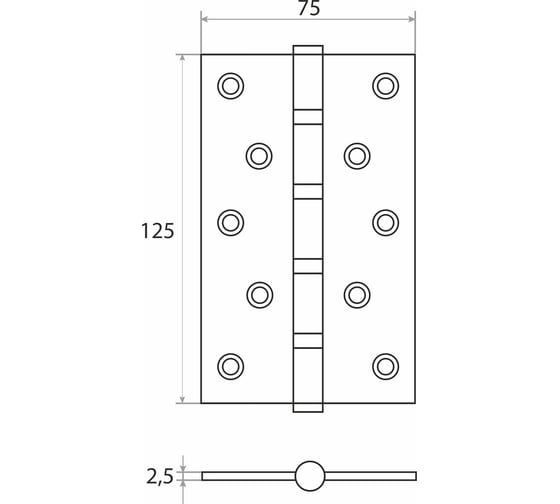 Петля накладная Trodos 125x75x2,5 мм б/к, черный никель, 2 шт 201047