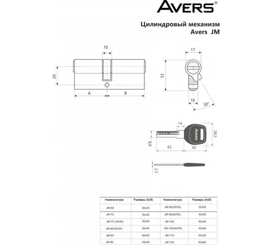 Цилиндровый механизм Avers JM-60-CR 27297