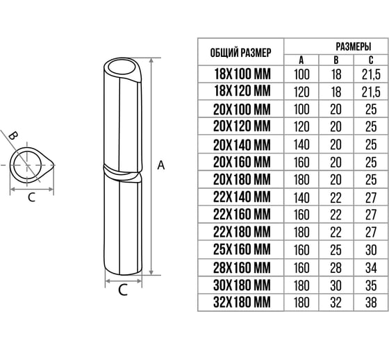 Петля каплевидная гаражная с подшипником Trodos 20x100 мм, 2 шт 201308