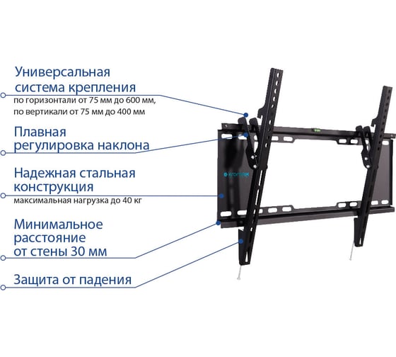Стальной настенный кронштейн KROMAX для TV 32-90 max 40 кг 1 ст.св.  IDEAL-102 black