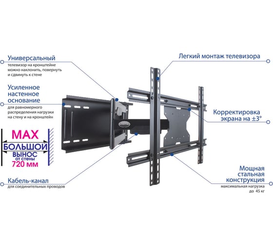 Кронштейн KROMAX для LED/LCD телевизоров 32-90 max 45 кг GALACTIC-60 black