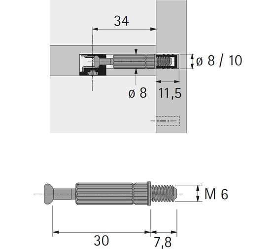 Дюбель под муфту Hettich DU 644 Twister зажим 30мм, М6 9047864