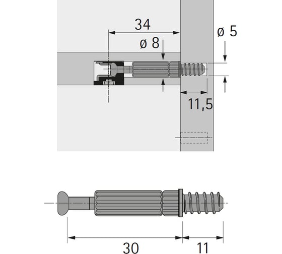 Ввинчивающийся дюбель Hettich DU 232 Twister зажим 30 мм, L-11мм 9047644