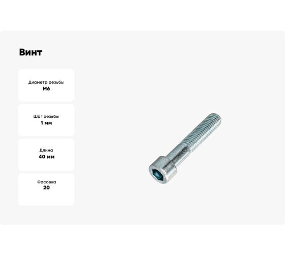 Винт ЦКИ DIN 912, М6х40 A4, HEX5, 20 шт. 3082
