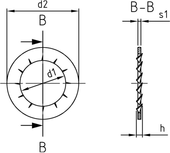 Стопорная шайба METIZ-A2 DIN 6798J M6 А2, пружинная с зубцами, нержавеющая, 10 шт. 6798J26 10