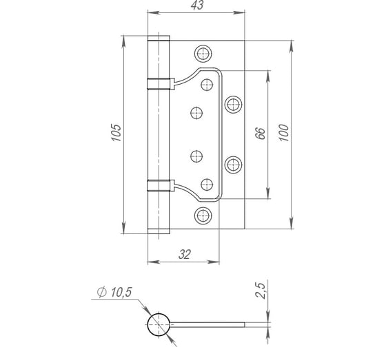 Петля универсальная Fuaro IN4300W BL 300-2BB без врезки, 100x2.5, черный, 2 шт. 48207